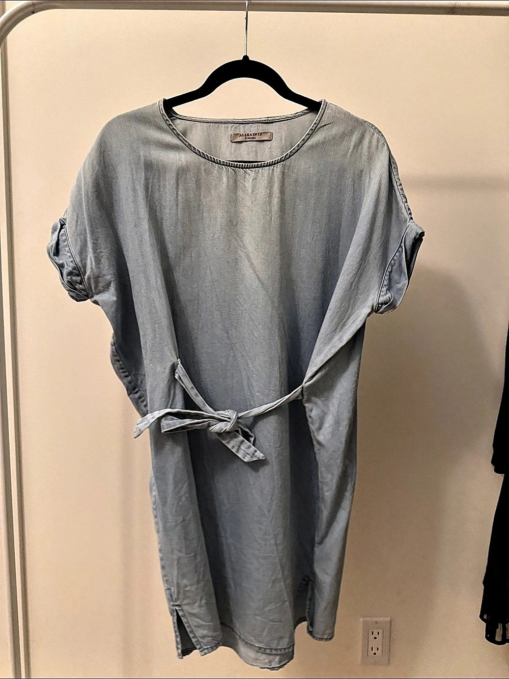 AllSaints Blue Tie-Waist Mini Dress